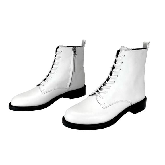 Sam Edelman Nina White Combat/Ankle Boot Size 7.5 Leather Adjustable Lace-Up New - Picture 2 of 11
